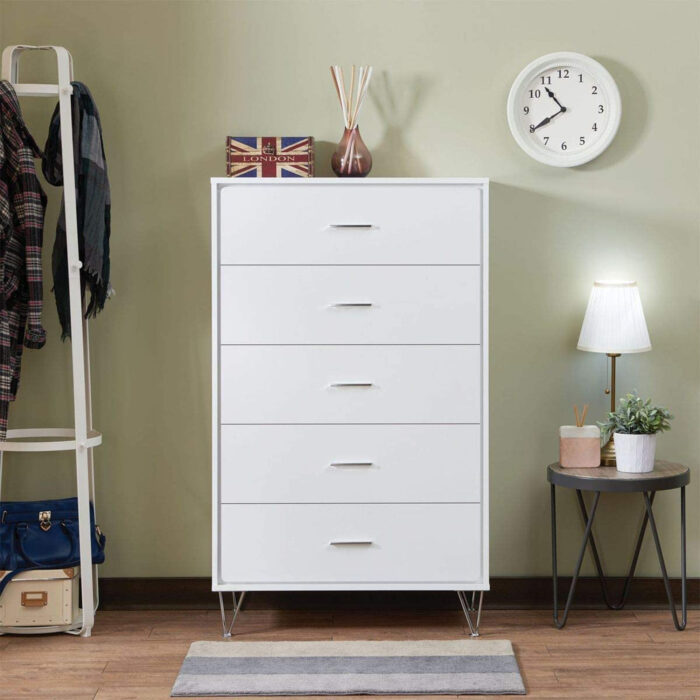 Merriton 5 Drawer Chest | White | Artisanelm