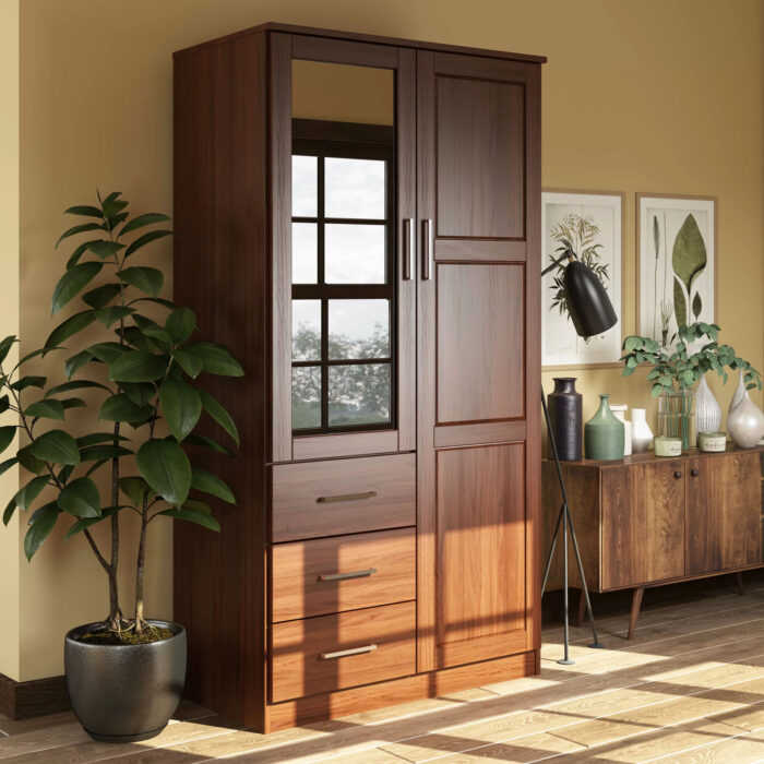 Color Mocha | Justina Solid Wood Wardrobe Armoire | Artisanelm