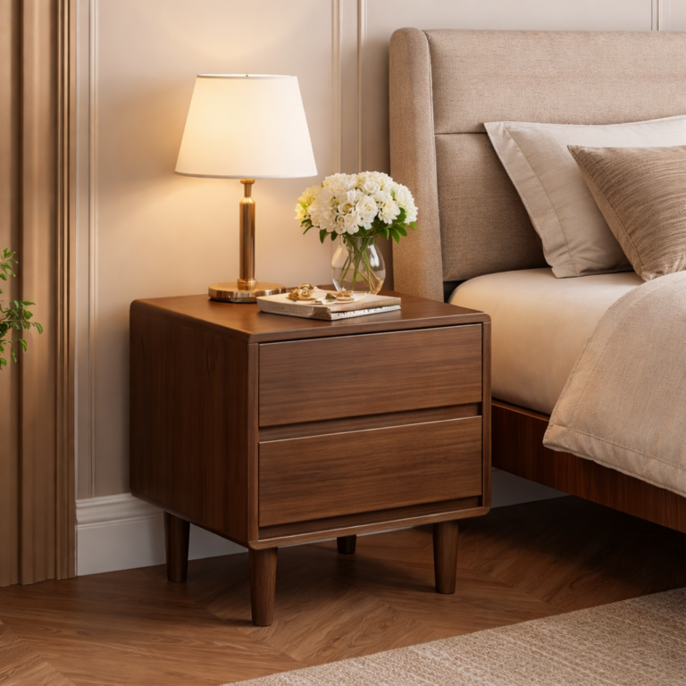 Artisan Elm – Aurora Walnut Mid-Century Nightstand