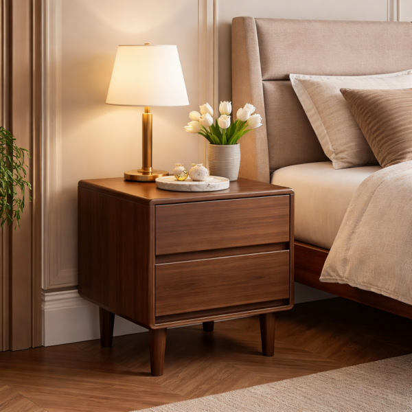 Artisan Elm – Aurora Walnut Mid-Century Nightstand
