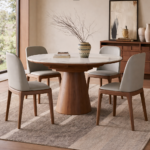 Artisan Elm – Aria Sculptural Walnut Round Dining Set(5-pieces)